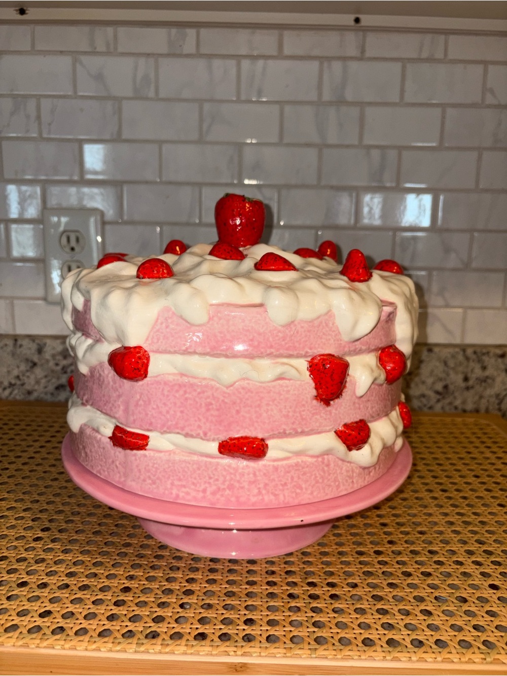 Rare vintage Hand-painted Ceramic Strawberry Shortcake Pedestal Cake Plate stand